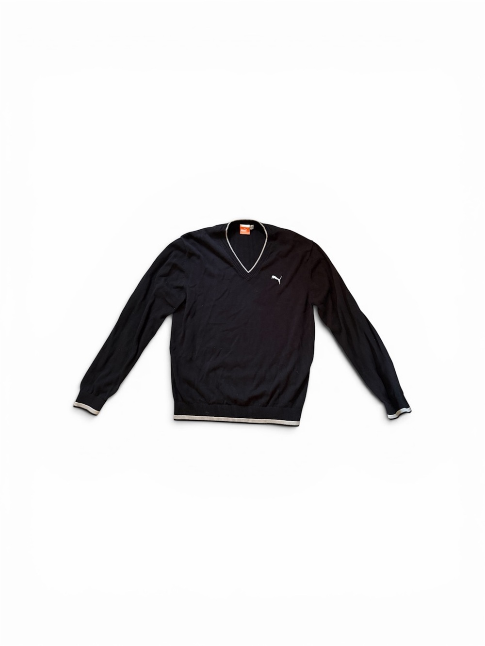 Puma Men’s Black V-Neck Sweater with White Trim